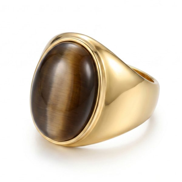 Mabarri Gold Chunky Oval Gemstone Jewelry Ring for Women